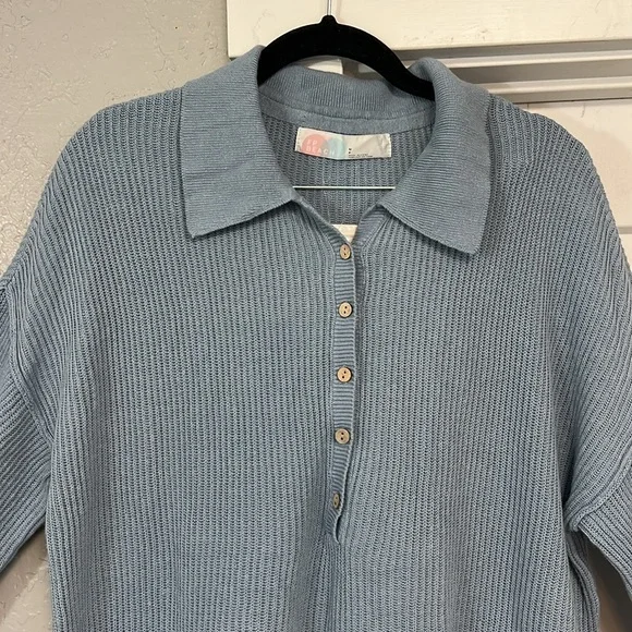 FREE PEOPLE BEACH RIBBED PICNIC SWEATER MINI DRESS  BLUE - Picture 5 of 16